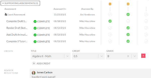 Module assessment with target scale descriptors and fractional credits awarded