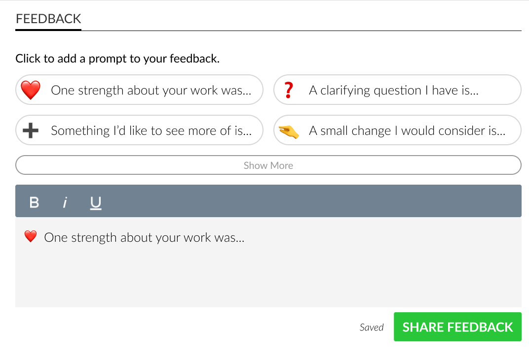 Peer being prompted to leave feedback