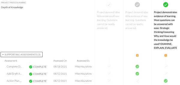 Module Assessment showing rubric-like targets with descriptors